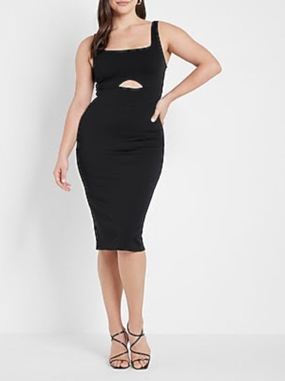 Express Body Contour Square Neck Knit Sheath Midi Dress NWT - Black (S) - Picture 2 of 14